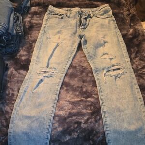 American Eagle Outfitters Men's Light Blue Ripped Skinny Jeans